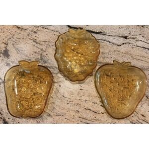 *3*Vintage Hazel Atlas Yellow Amber Strawberry Apple Grape Textured Candy Dishes